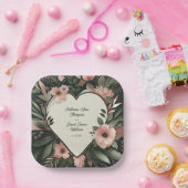 Assiettes En Carton Vert foncé luxuriant et rose pâle Mariage floral (Fête)