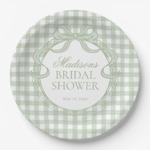 Assiettes En Carton Vert Gingham Coquette Noeud Papillon Baby Shower M