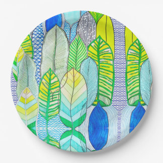 Assiettes En Carton Vert Jaune mignon Moderne Tropical Boho Feuille