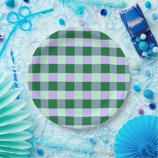 Assiettes En Carton Vert & Lavande En vichy Rayures Karo Motif (Fête)