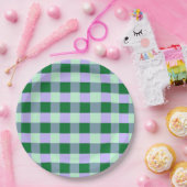 Assiettes En Carton Vert & Lavande En vichy Rayures Karo Motif (Fête)