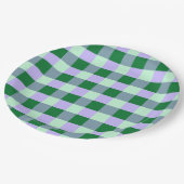 Assiettes En Carton Vert & Lavande En vichy Rayures Karo Motif (Angle)