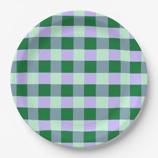 Assiettes En Carton Vert & Lavande En vichy Rayures Karo Motif (Devant)