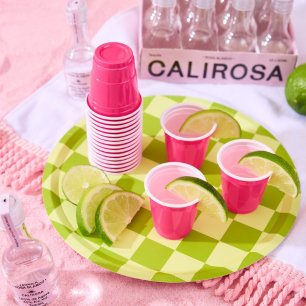 Assiettes En Carton Vert + Lime À damiers Plaques de papier de partie