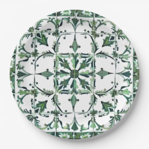 Assiettes En Carton Vert, marocain, mosaïque,