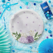 Assiettes En Carton vert mauve blanc fleuri (Fête)