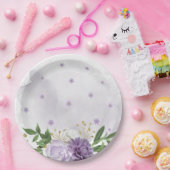 Assiettes En Carton vert mauve blanc fleuri (Fête)