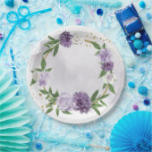 Assiettes En Carton vert mauve blanc fleuri (Fête)