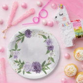 Assiettes En Carton vert mauve blanc fleuri (Fête)