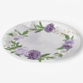 Assiettes En Carton vert mauve blanc fleuri (Angle)