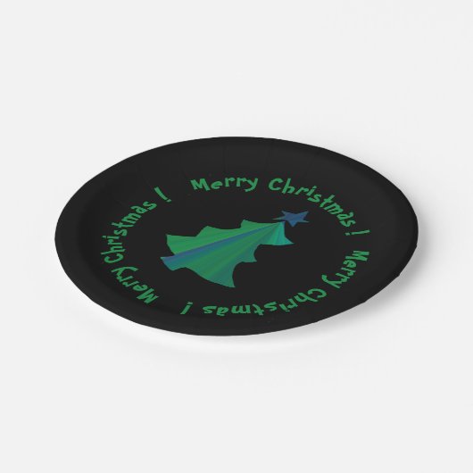 Assiettes En Carton Vert moderne Bleu Arbre de Noël noir (Angle)