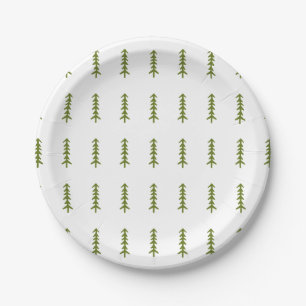 Assiettes En Carton Vert moderne d'arbre de région boisée de motif