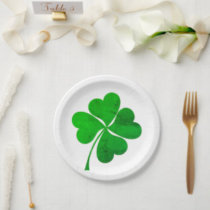 Assiettes En Carton Vert moderne Lucky 4 coeur feuille shamrock de trè