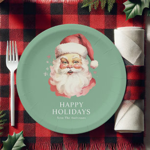 Assiettes En Carton Vert Noël Rétro Père Noël Christmas