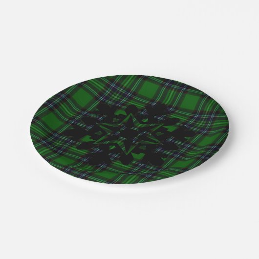 Assiettes En Carton Vert Noir Plaid Flacon de neige rustique (Angle)