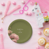 Assiettes En Carton Vert olive et Mariage Rose (Fête)