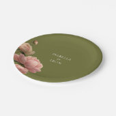 Assiettes En Carton Vert olive et Mariage Rose (Angle)