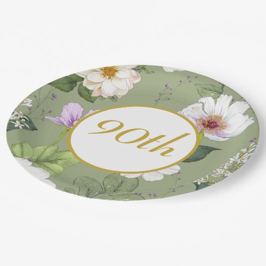 Assiettes En Carton Vert Or Floral Élégant âge moderne (Angle)