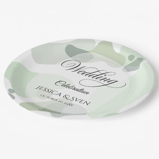 Assiettes En Carton Vert organique Mariage Abstrait géométrique (Angle)