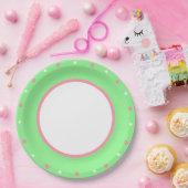 Assiettes En Carton Vert Pois rose blanc (Fête)