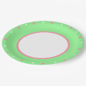 Assiettes En Carton Vert Pois rose blanc (Angle)