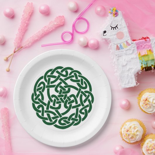 Assiettes En Carton Vert rond du noeud 2 celtiques (Fête)