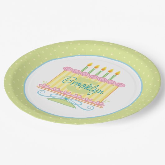 Assiettes En Carton Vert rose jaune 5e anniversaire Nom du gâteau (Angle)