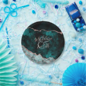 Assiettes En Carton Vert & Rose Or Agate Marbre Mariage Monogramme (Fête)