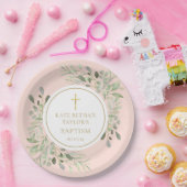 Assiettes En Carton Vert rose pâle Baptême Baptême Baptême (Fête)
