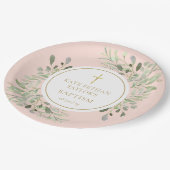 Assiettes En Carton Vert rose pâle Baptême Baptême Baptême (Angle)
