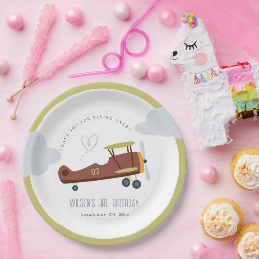 Assiettes En Carton Vert rouille Bleu Bleu Bleu Nuage Coeur Anniversai (Fête)