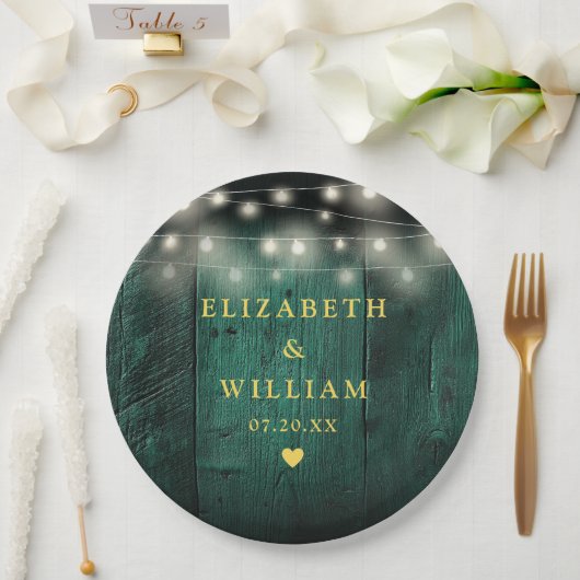Assiettes En Carton Vert Rustique Boho Boho Barne Éclairage Mariage (Mariage)