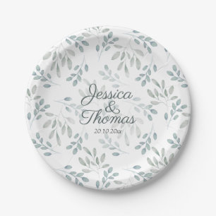 Assiettes En Carton Vert Sage Vert Aquarelle Motif Mariage
