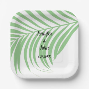 Assiettes En Carton Vert Sauge Feuille De Palmier Tropical Cute Mariag