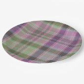 Assiettes En Carton Vert, tartan classique lilas. (Angle)