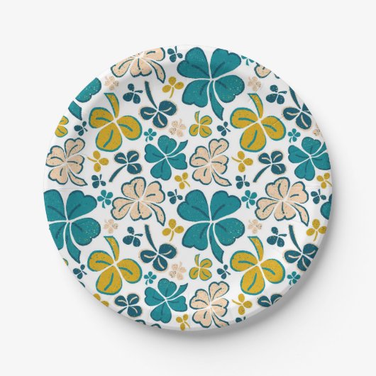 Assiettes En Carton Verte Lucky Shamrock Clover Saint Patrick`s Day (Devant)