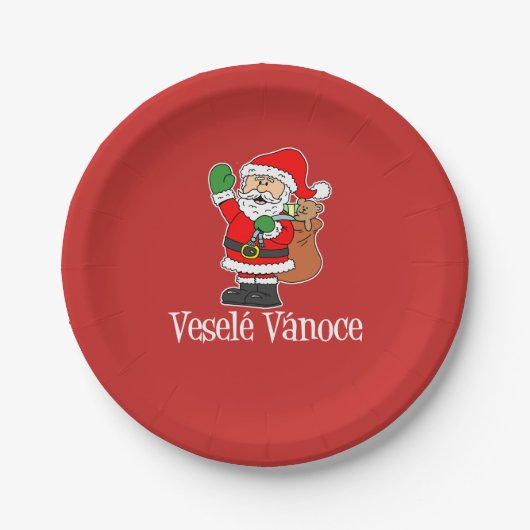 Assiettes En Carton Vesele Vanoce Tchèque Noël Père Noël (RED) (Devant)