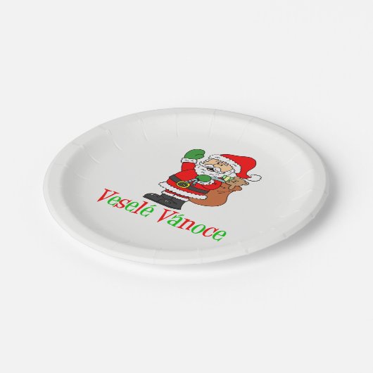 Assiettes En Carton Vesele Vanoce Tchèque Plaques Père Noël (Angle)