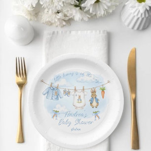 Assiettes En Carton Vêtements de bébé garçon lapin mignon sur un fil à