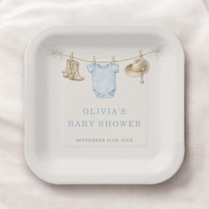 Assiettes En Carton Vêtements de Petit Cow-Boy sur Corde à Linge Baby 