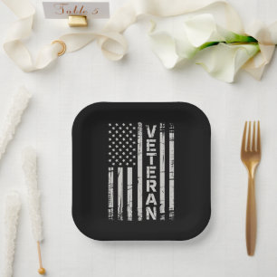 Assiettes En Carton Vétéran Drapeau Américain Armée Américaine Patriot