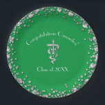 Assiettes En Carton Veterinarian Graduation Green Silver<br><div class="desc">Celebrate the new graduate from veterinarian school with this silver and green vet caduceus graduation design!  Elegant with silver confetti accents!  Perfect for anyone graduating as a vet with their doctor of veterinary medicine of DVM,  or VMD degree.</div>