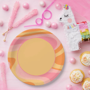 Assiettes En Carton Vibe rétro Abstrait Swirl 60s les années 70 rose e