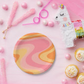 Assiettes En Carton Vibe rétro Abstrait Swirl 60s les années 70 rose e (Fête)