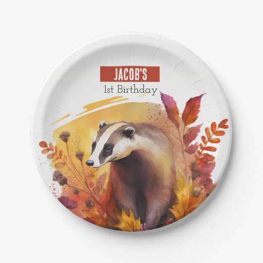 Assiettes En Carton Vibes d'automne Badger - fête d'anniversaire - (Devant)