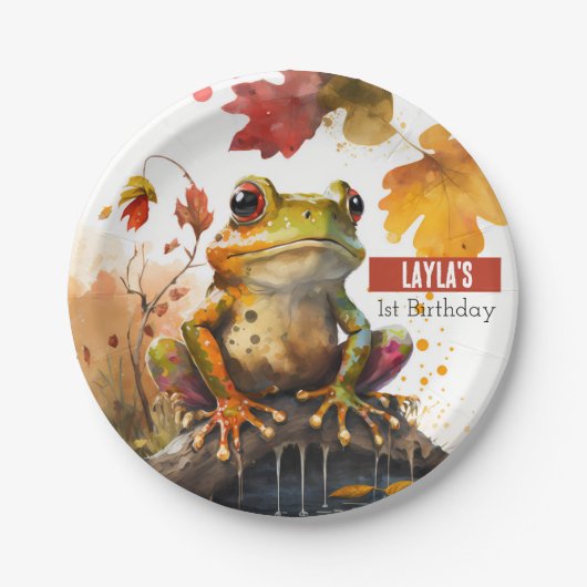 Assiettes En Carton Vibes d'automne Grenouille - fête d'anniversaire - (Devant)