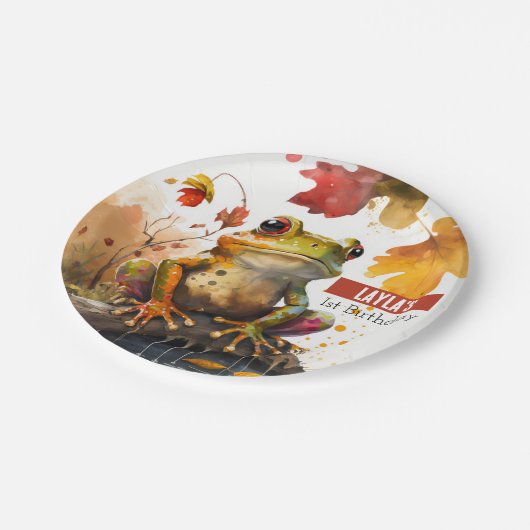 Assiettes En Carton Vibes d'automne Grenouille - fête d'anniversaire - (Angle)