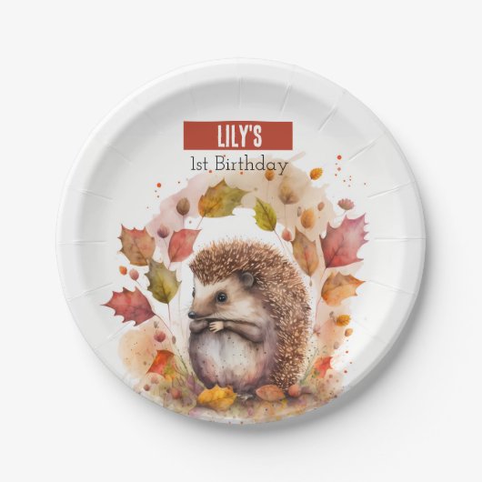 Assiettes En Carton Vibes d'automne Hérisson - Fête d'anniversaire - (Devant)