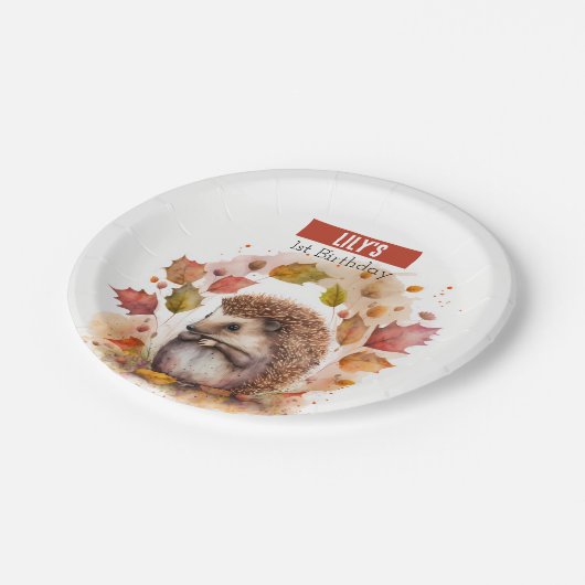 Assiettes En Carton Vibes d'automne Hérisson - Fête d'anniversaire - (Angle)