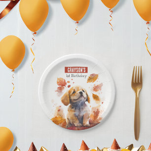 Assiettes En Carton Vibes d'automne Puppy - fête d'anniversaire -